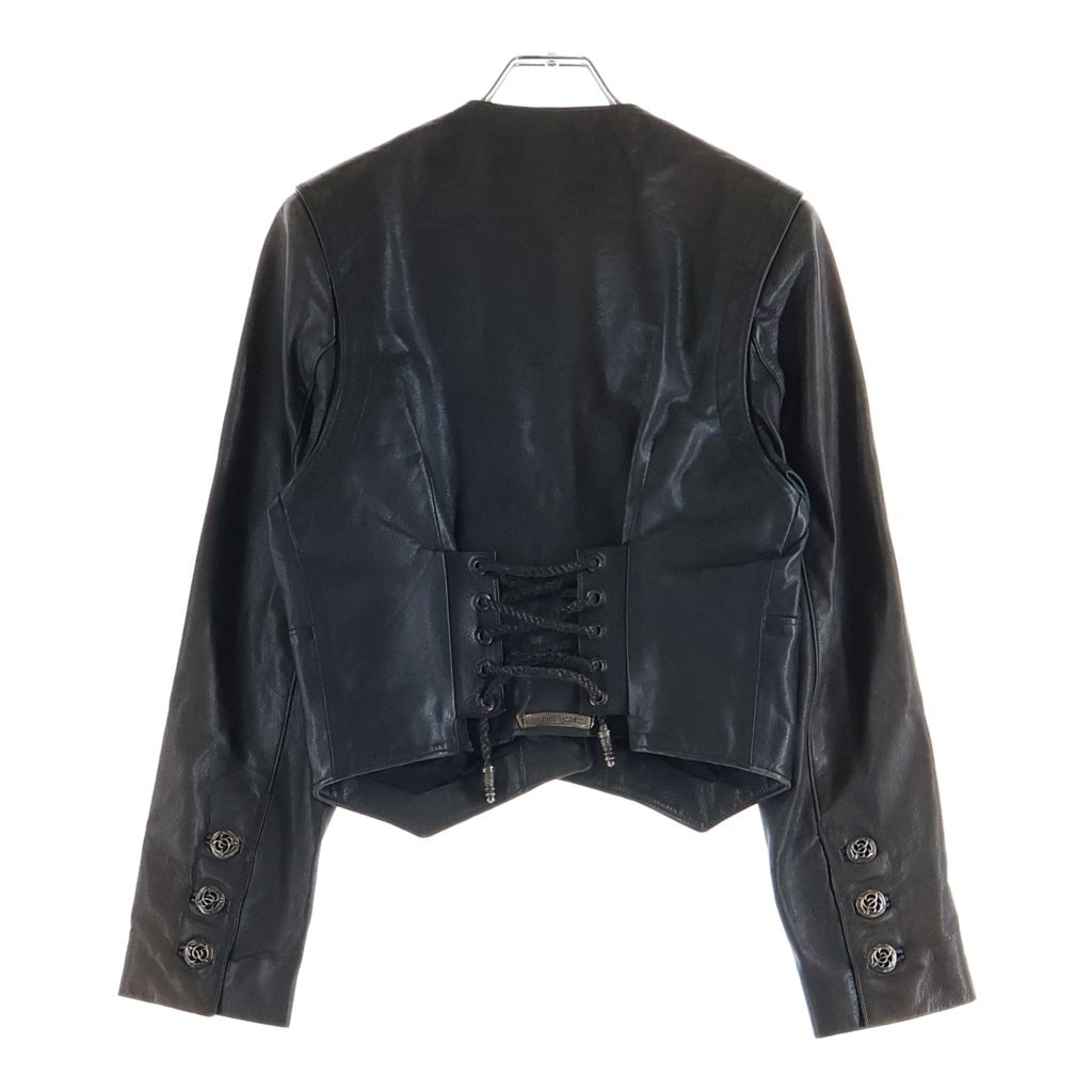 CHROME HEARTS(クロムハーツ) フローラルボタン 5B ノーカラー レザージャケット ブラウン レディース