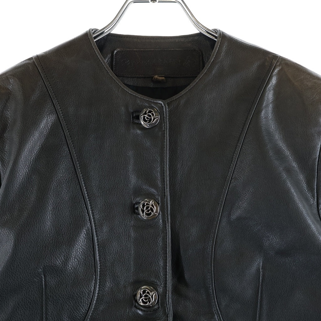 CHROME HEARTS(クロムハーツ) フローラルボタン 5B ノーカラー レザージャケット ブラウン レディース