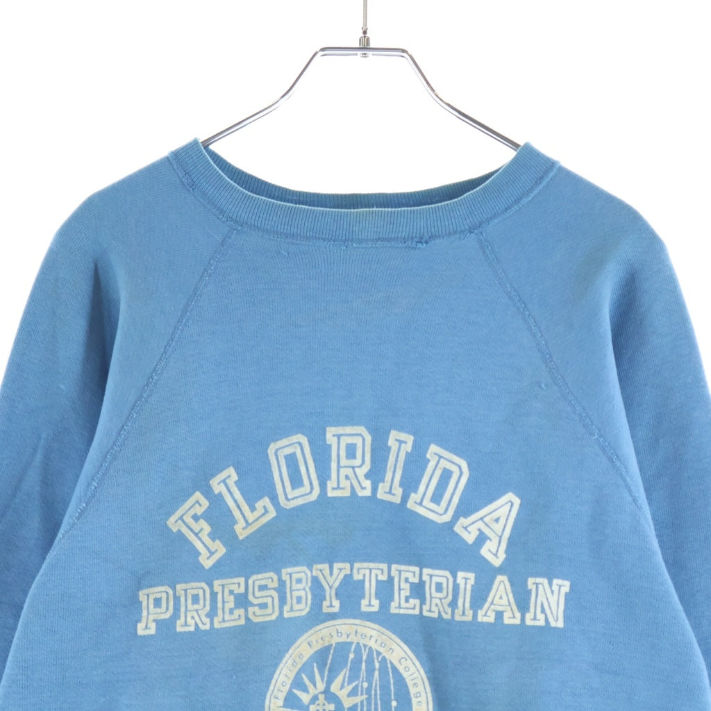 VINTAGE(ヴィンテージ) 60s ラグラン FLORIDA PRESBYTERIAN COLLEGE 4段 フロッキープリント ビンスウェ スウェット ブルー