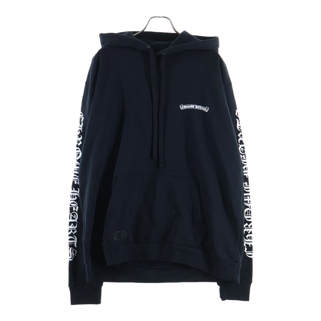 CHROME HEARTS(クロムハーツ) SWTSHRT HD PLVR バックスクロールラベル袖英字プリント プルオーバーパーカー ブラック