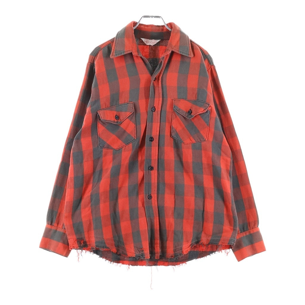 VINTAGE(ヴィンテージ) 80s FROSTPROOF フォレストプルーフ 黒ラッカーボタン ブロックチェック 三角フラップ ネルシャツ レッド