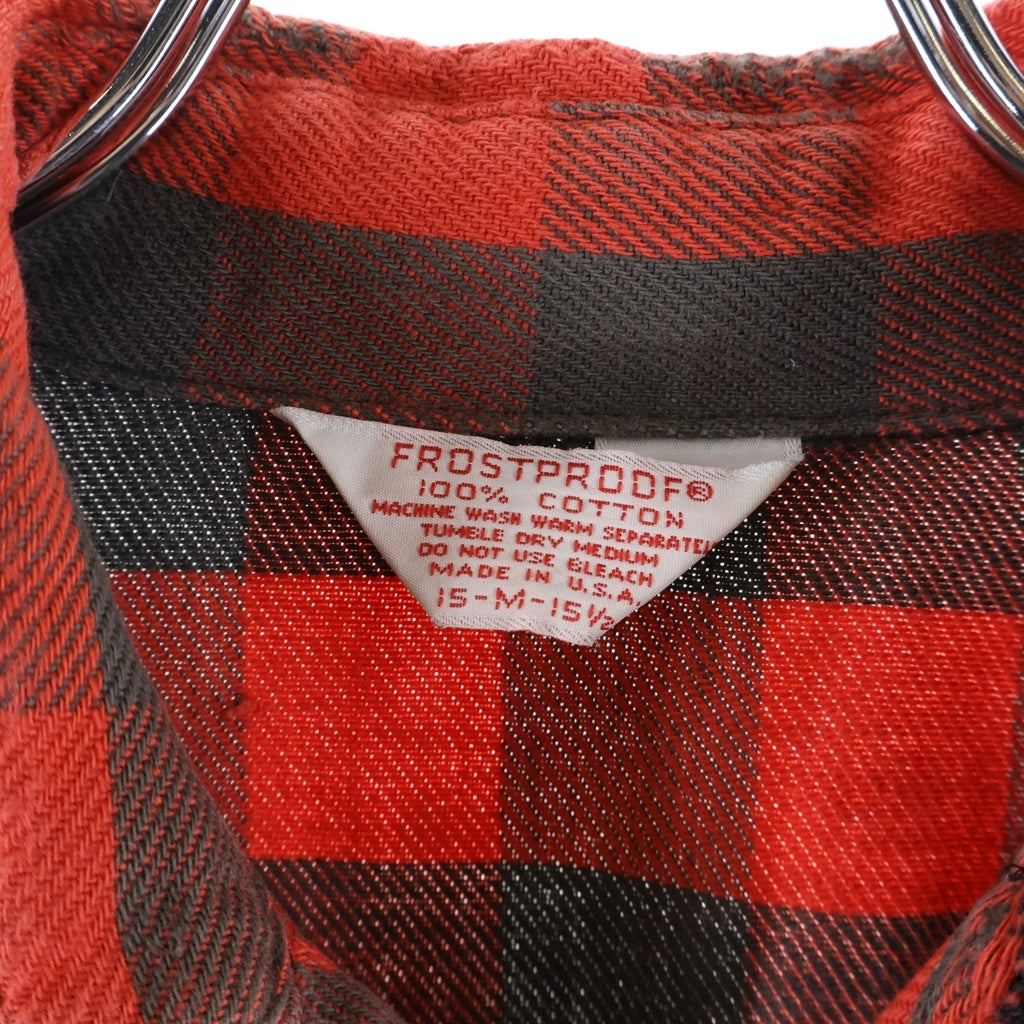 VINTAGE(ヴィンテージ) 80s FROSTPROOF フォレストプルーフ 黒ラッカーボタン ブロックチェック 三角フラップ ネルシャツ レッド