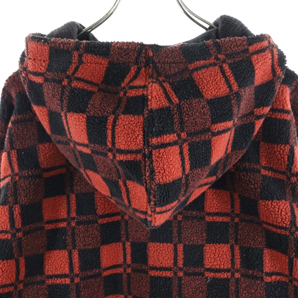 RRL(ダブルアールエル) 1つ星タグ Fleece Pullover Hoodie バッファローチェック ボア ハーフジップボアパーカー レッド 782758400001