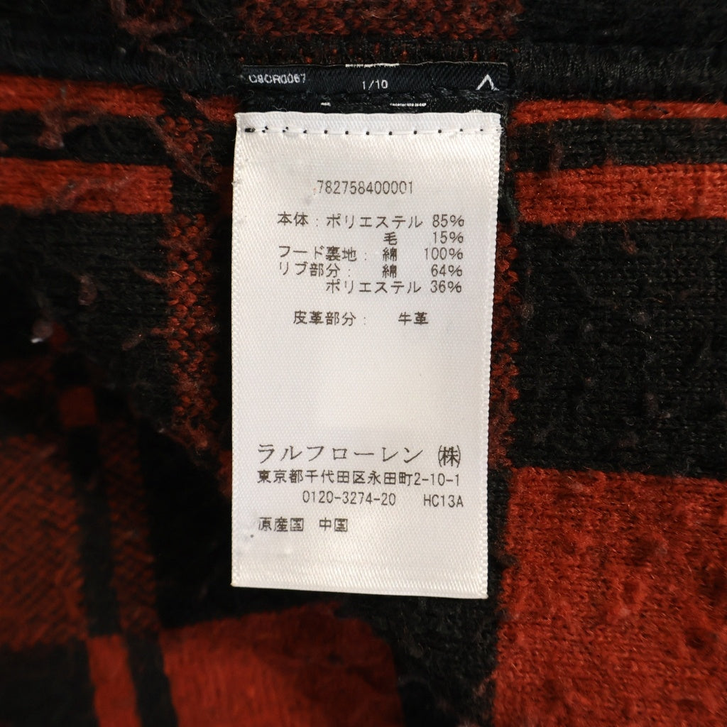 RRL(ダブルアールエル) 1つ星タグ Fleece Pullover Hoodie バッファローチェック ボア ハーフジップボアパーカー レッド 782758400001
