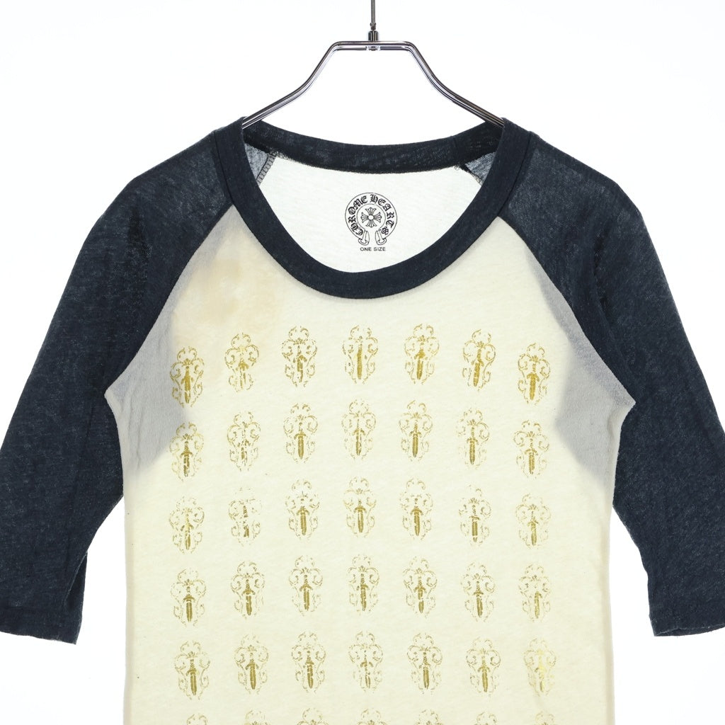CHROME HEARTS(クロムハーツ) VINE DAGGER S/S ヴァインダガー総柄プリント ラグラン リンガーTシャツ アイボリー/グレー レディース