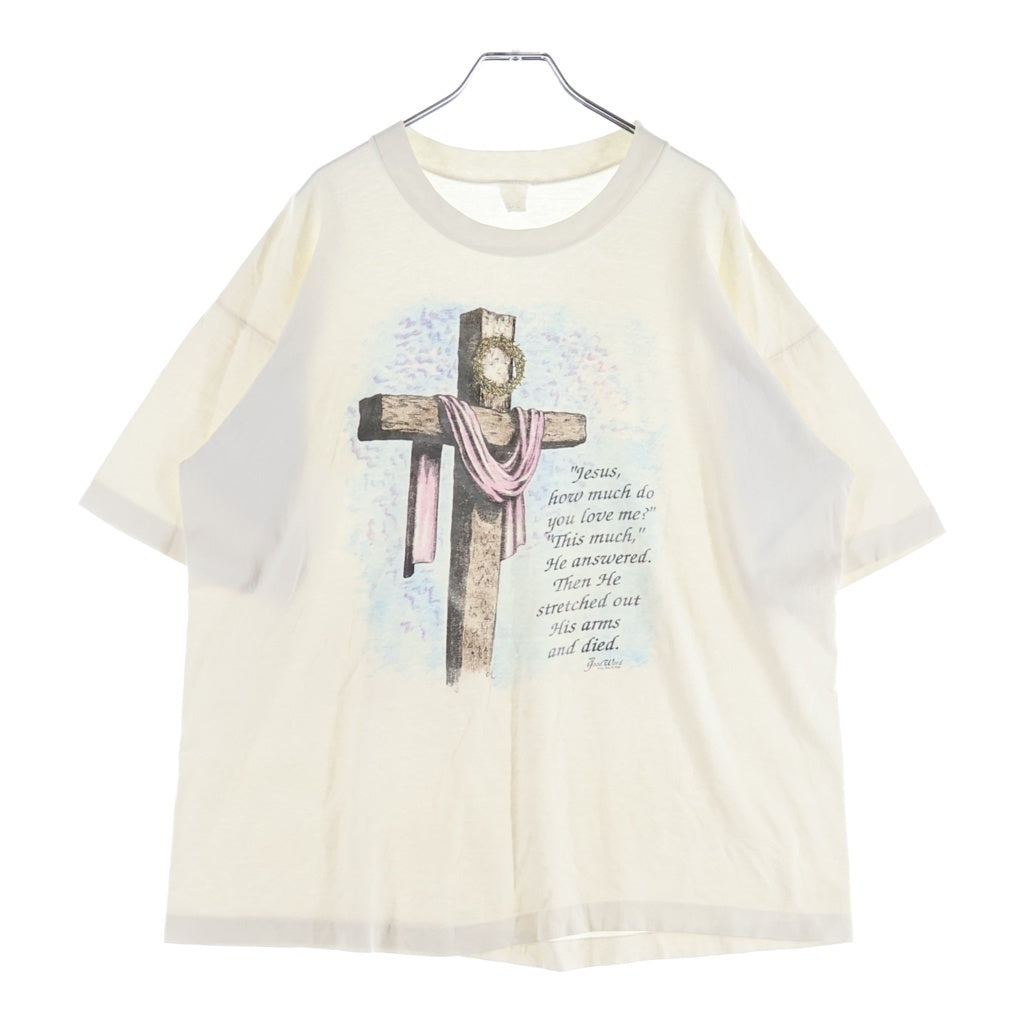 VINTAGE(ヴィンテージ) 90s USA製 JESUS 裾袖シングル クルーネックTシャツ ホワイト