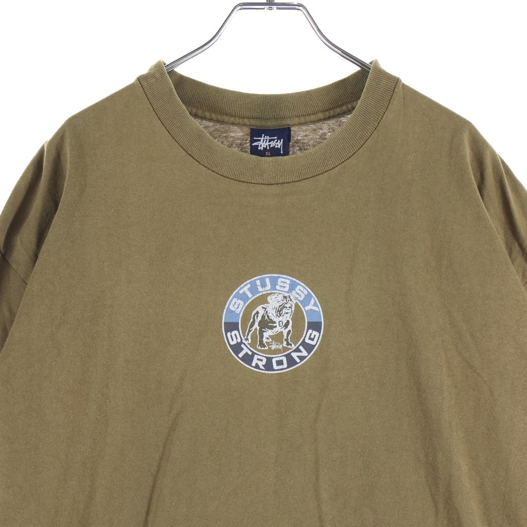 STUSSY(ステューシー) 90s 紺タグ STRONG 裾袖シングル クルーネックTシャツ カーキ