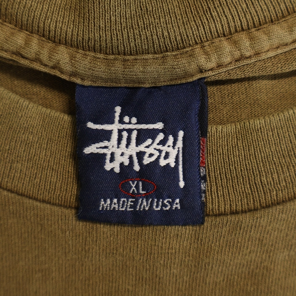 STUSSY(ステューシー) 90s 紺タグ STRONG 裾袖シングル クルーネックTシャツ カーキ