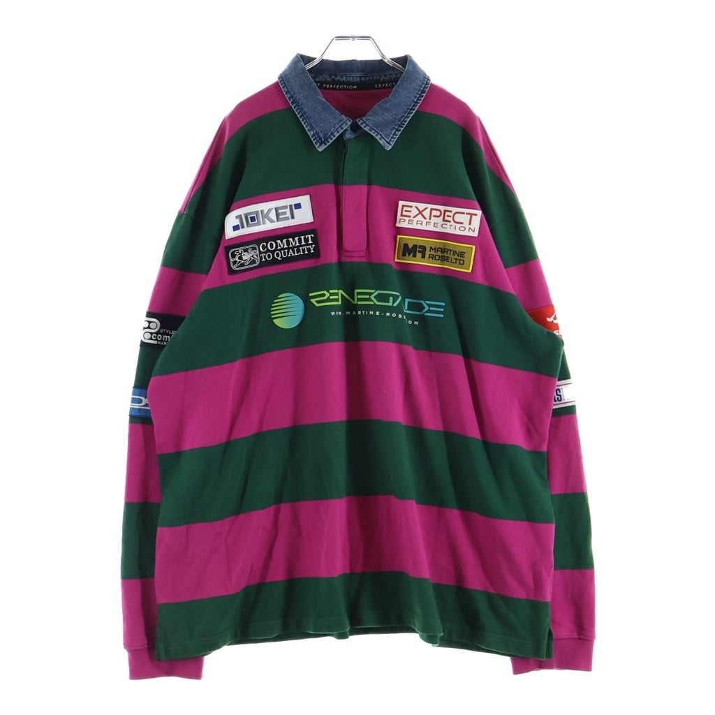 MARTINE ROSE(マーティンローズ) MR RUGBY POLO フロント刺繍ポロシャツ 長袖ポロシャツ マルチ