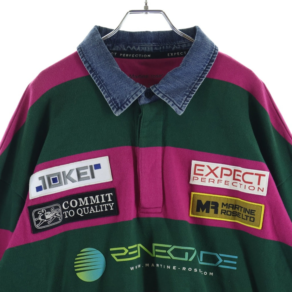 MARTINE ROSE(マーティンローズ) MR RUGBY POLO フロント刺繍ポロシャツ 長袖ポロシャツ マルチ