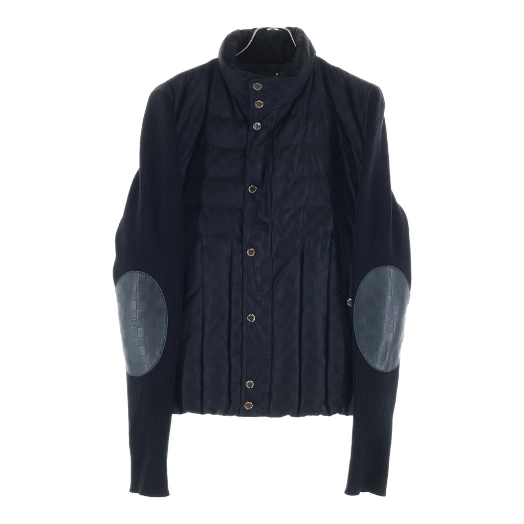 LOUIS VUITTON(ルイヴィトン) ダミエ柄 ニット切り替え エルボレザー ジップアップ ダウンジャケット ブラック RM122D MTBS40P00
