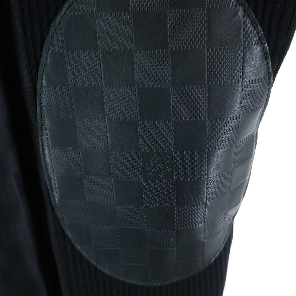 LOUIS VUITTON(ルイヴィトン) ダミエ柄 ニット切り替え エルボレザー ジップアップ ダウンジャケット ブラック RM122D MTBS40P00