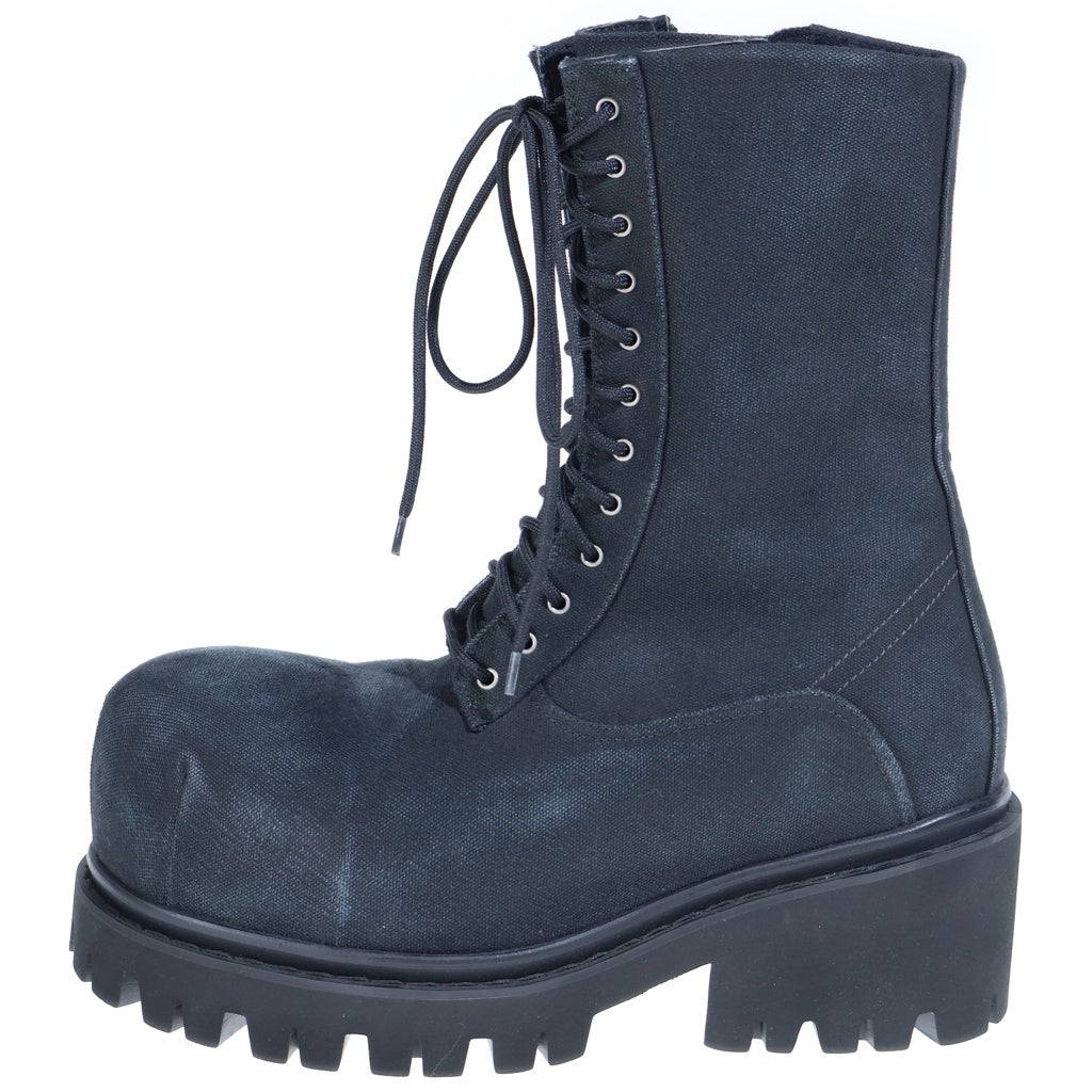 BALENCIAGA(バレンシアガ) Stomper Bootie ストンパー サイドジップ キャンバス レースアップ ロングブーツ ブラック 805889