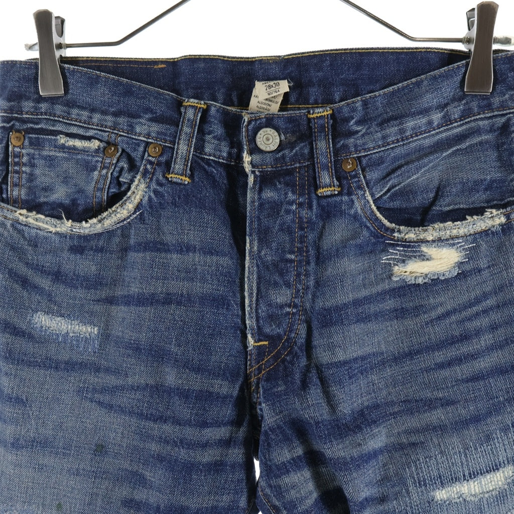 RRL(ダブルアールエル) 90s-00s 紙タグ ダメージリペア加工 ひげ加工 ストレートデニム W28 L30 インディゴ