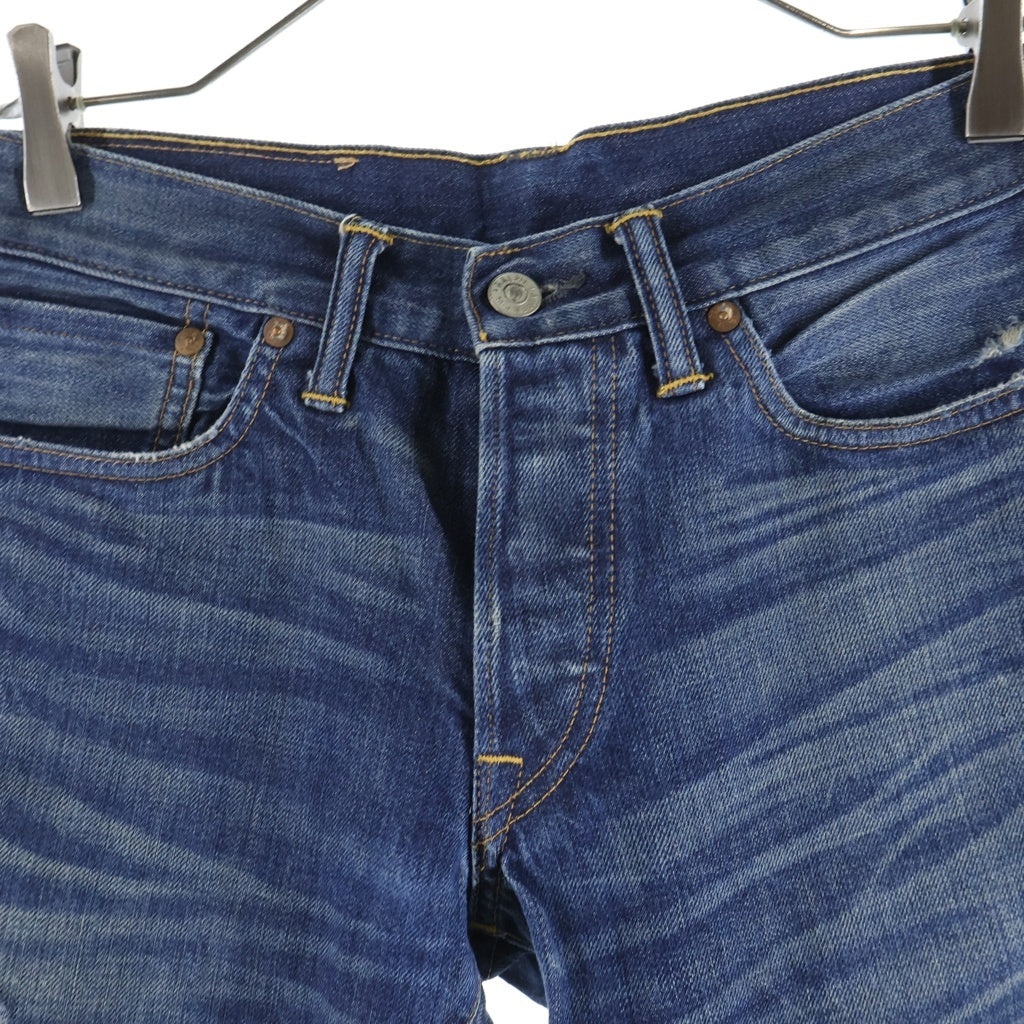 RRL(ダブルアールエル) USA製 ひげ加工 革パッチ 膝ハチノス 赤耳 ストレートデニム インディゴ 4863575LSPK