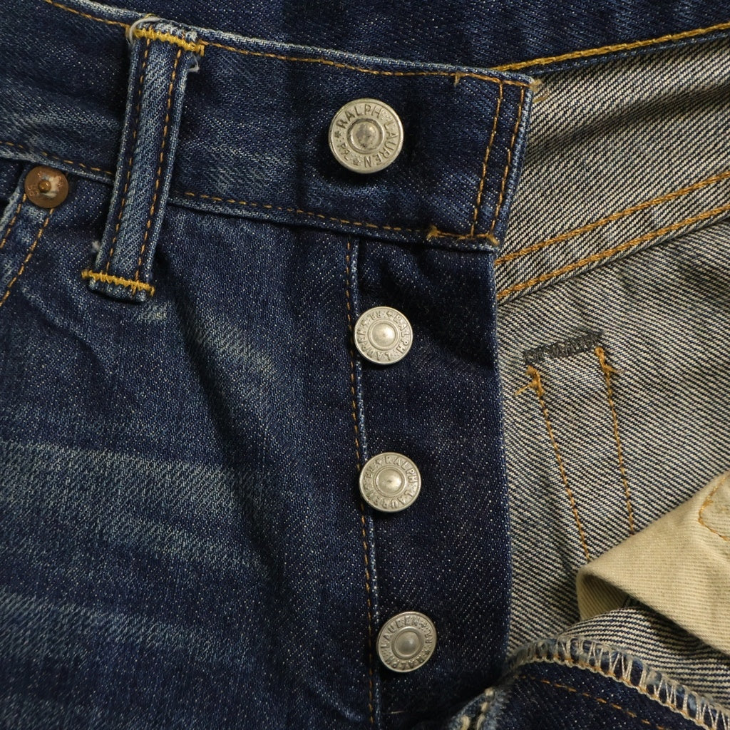 RRL(ダブルアールエル) USA製 ひげ加工 革パッチ 膝ハチノス 赤耳 ストレートデニム インディゴ 4863575LSPK