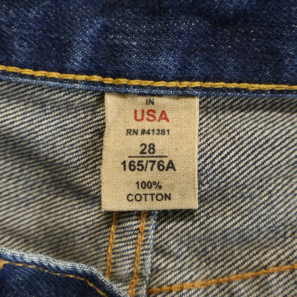 RRL(ダブルアールエル) USA製 ひげ加工 革パッチ 膝ハチノス 赤耳 ストレートデニム インディゴ 4863575LSPK