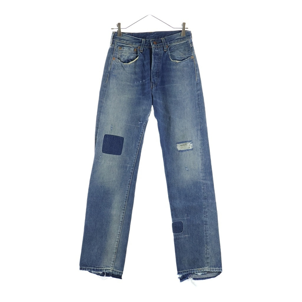 Levi's(リーバイス) ダメージ加工 リペア加工 ステップドヘム加工 ウォッシュ加工 BIGE 隠しリベット 赤耳 W28 L32 ストレートデニム インディゴ 501XX