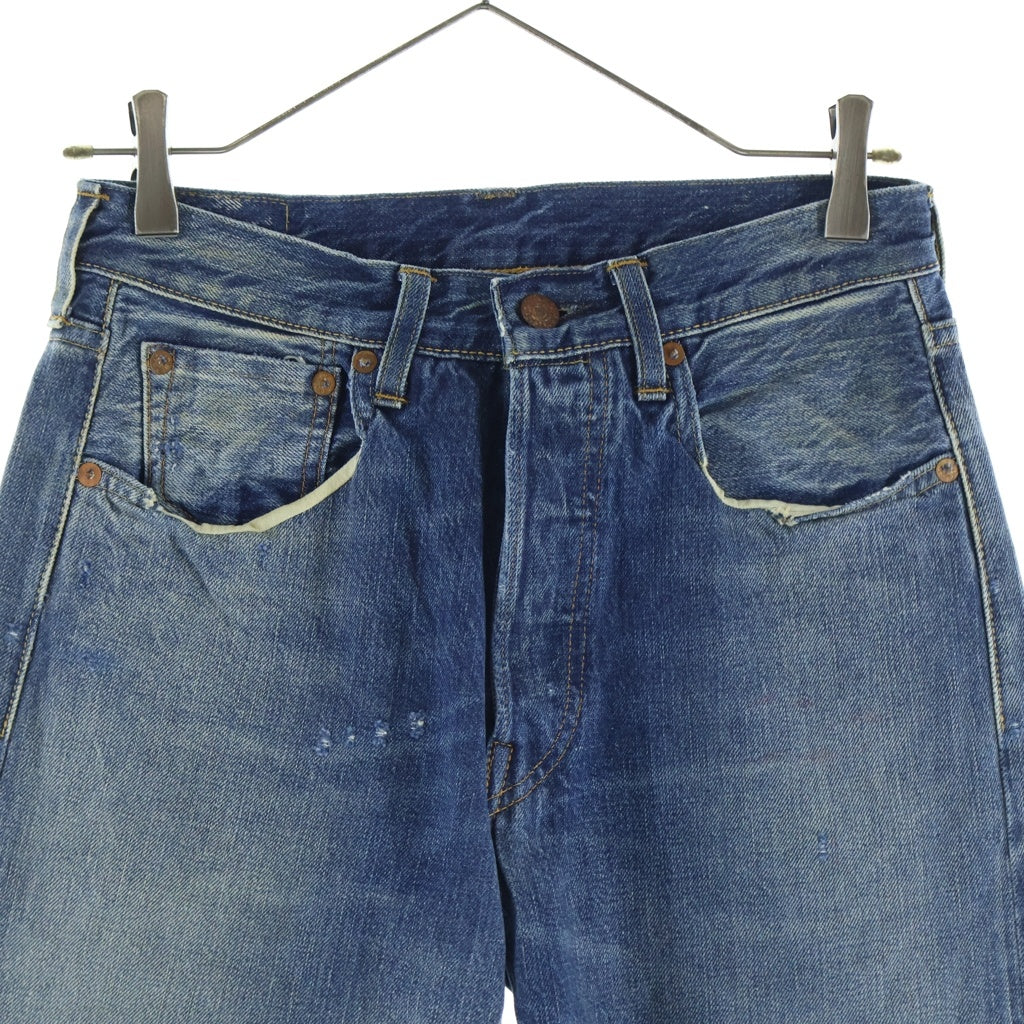 Levi's(リーバイス) ダメージ加工 リペア加工 ステップドヘム加工 ウォッシュ加工 BIGE 隠しリベット 赤耳 W28 L32 ストレートデニム インディゴ 501XX