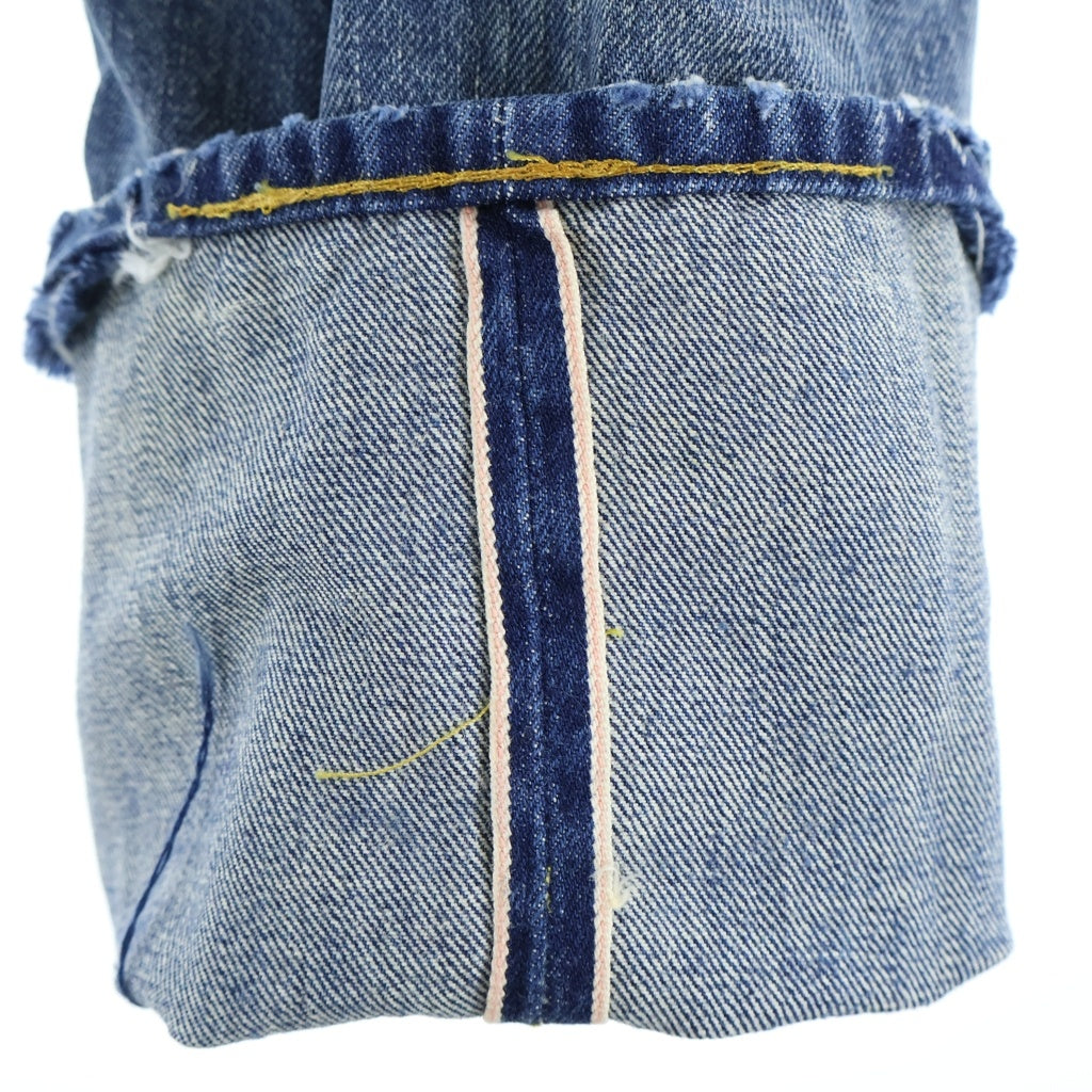 Levi's(リーバイス) ダメージ加工 リペア加工 ステップドヘム加工 ウォッシュ加工 BIGE 隠しリベット 赤耳 W28 L32 ストレートデニム インディゴ 501XX