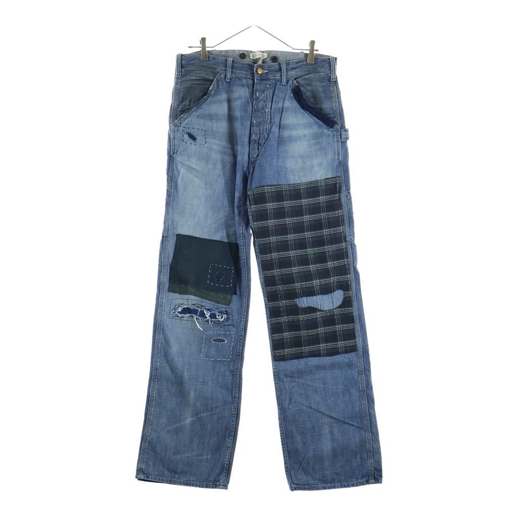 RRL(ダブルアールエル) パッチワーク 刺し子 襤褸 BIG OAK PANT U.M.L.S. WASH LIMITED EDITION 31/52 ライトデニム トリプルステッチ サスペンダーボタン ペインターパンツ 8012