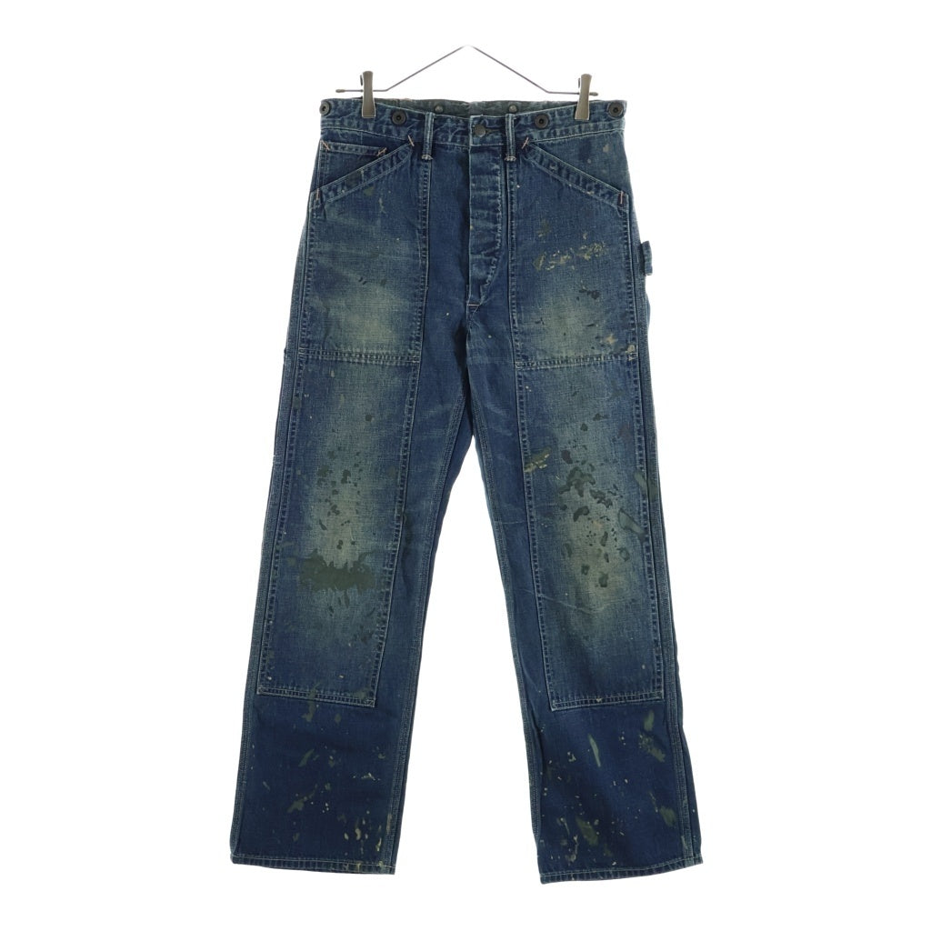 RRL(ダブルアールエル) ダブルニー ペンキ加工 月桂樹サスペンダーボタン 針シンチ ライトデニム W28 L30 ペインターパンツ インディゴ R51/0200013088