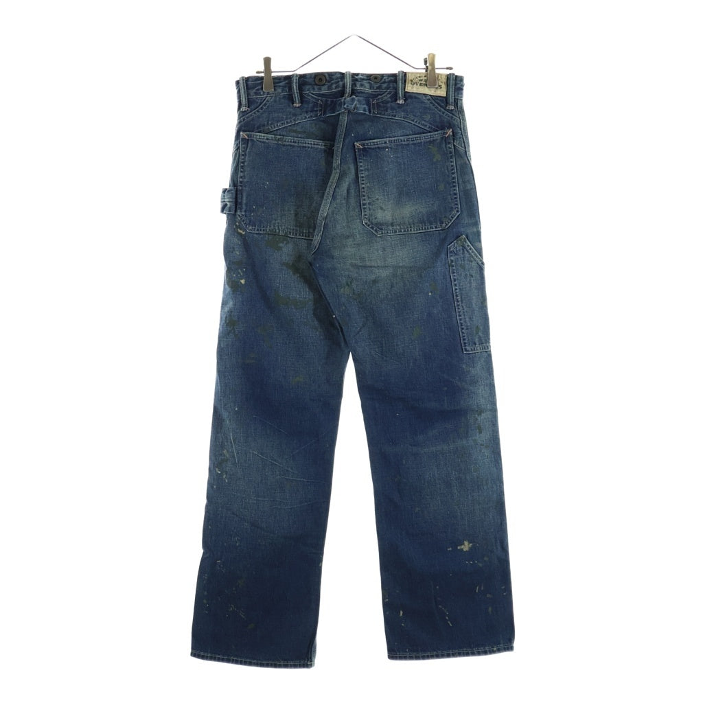 RRL(ダブルアールエル) ダブルニー ペンキ加工 月桂樹サスペンダーボタン 針シンチ ライトデニム W28 L30 ペインターパンツ インディゴ R51/0200013088