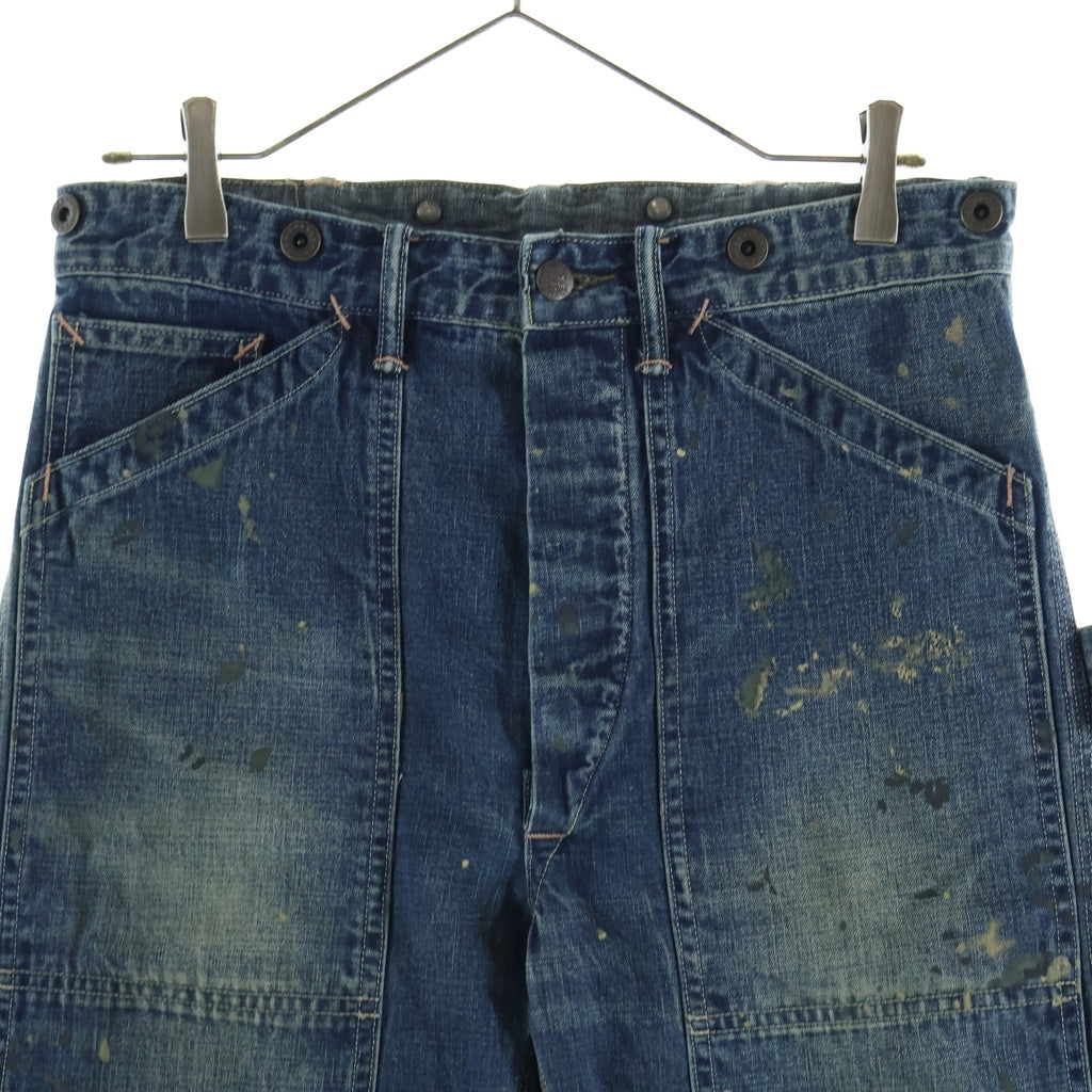 RRL(ダブルアールエル) ダブルニー ペンキ加工 月桂樹サスペンダーボタン 針シンチ ライトデニム W28 L30 ペインターパンツ インディゴ R51/0200013088