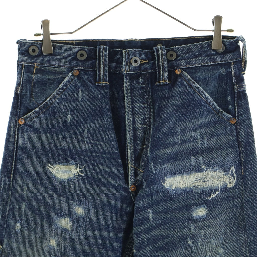 RRL(ダブルアールエル) ダメージ加工 ひげハチノス加工 月桂樹 サスペンダーボタン シンチバック W28 ストレートデニム R54