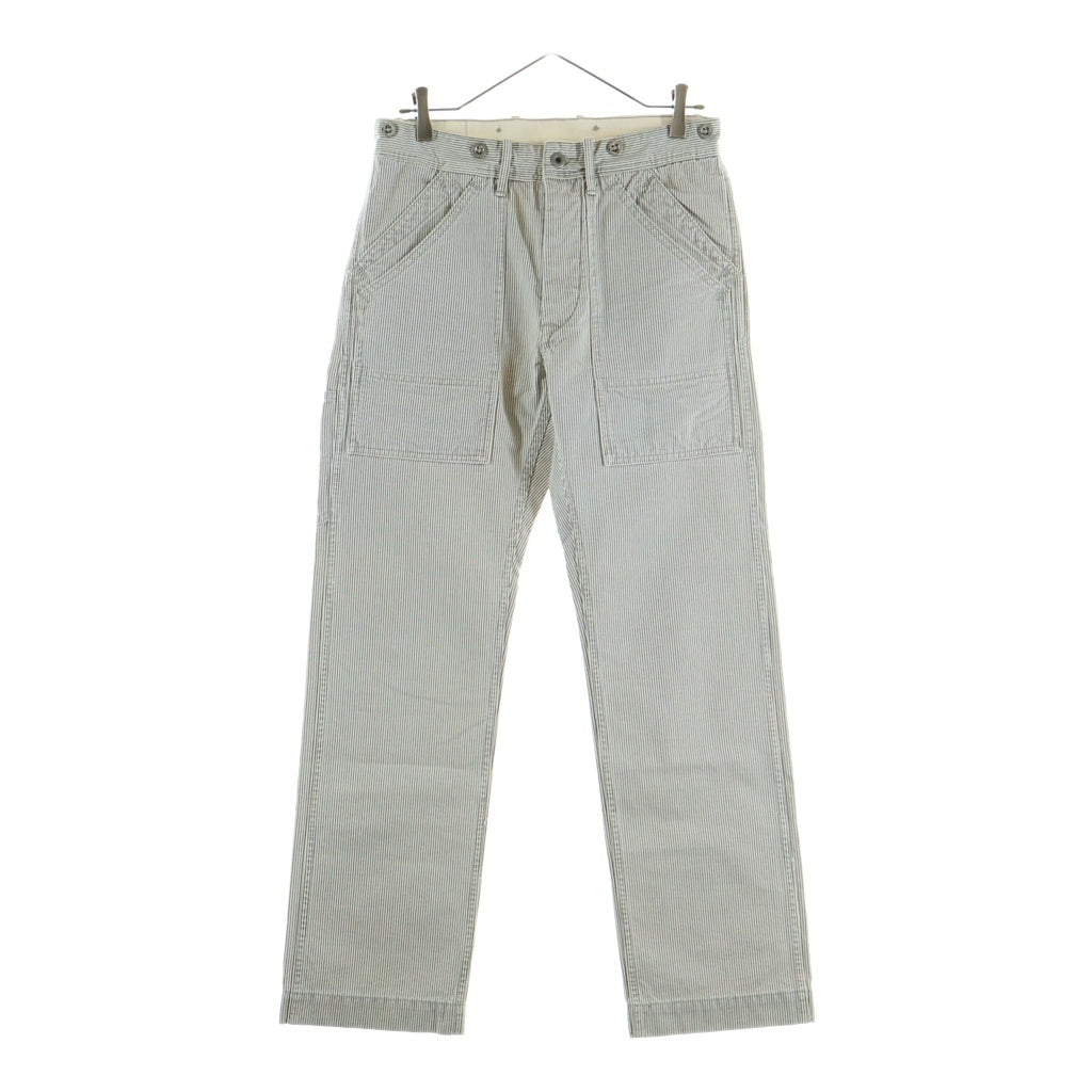 RRL(ダブルアールエル) ヒッコリー 月桂樹ボタン メタルサスペンダーボタン ベイカーポケット ワイドパンツ W29 L30 ホワイト ストライプ 782502439001