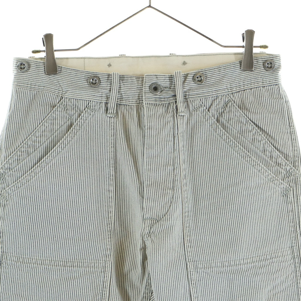 RRL(ダブルアールエル) ヒッコリー 月桂樹ボタン メタルサスペンダーボタン ベイカーポケット ワイドパンツ W29 L30 ホワイト ストライプ 782502439001