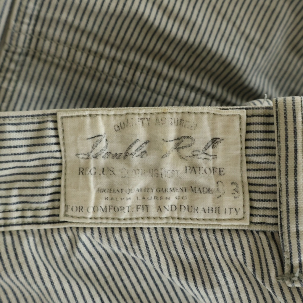 RRL(ダブルアールエル) ヒッコリー 月桂樹ボタン メタルサスペンダーボタン ベイカーポケット ワイドパンツ W29 L30 ホワイト ストライプ 782502439001