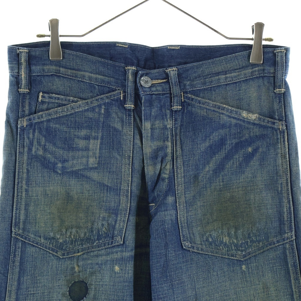 RRL(ダブルアールエル) メタルボタン ライトデニム シンチバック ビンテージ加工 ワイド ペインターパンツ インディゴ 4858286WBZP