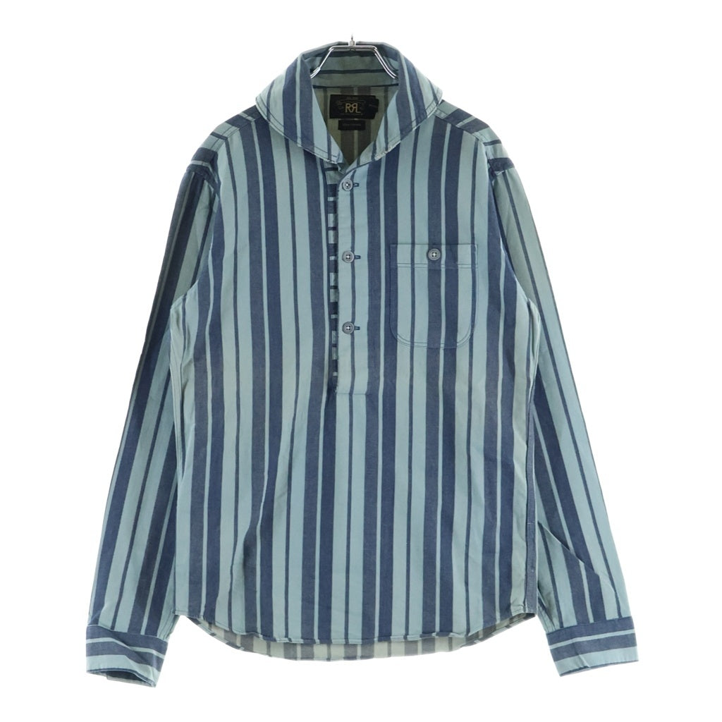 RRL(ダブルアールエル) 1つ星タグ メタルボタン ヘチマ襟 ショールカラー プルオーバーシャツ ブルー ストライプ 7959772RRWA
