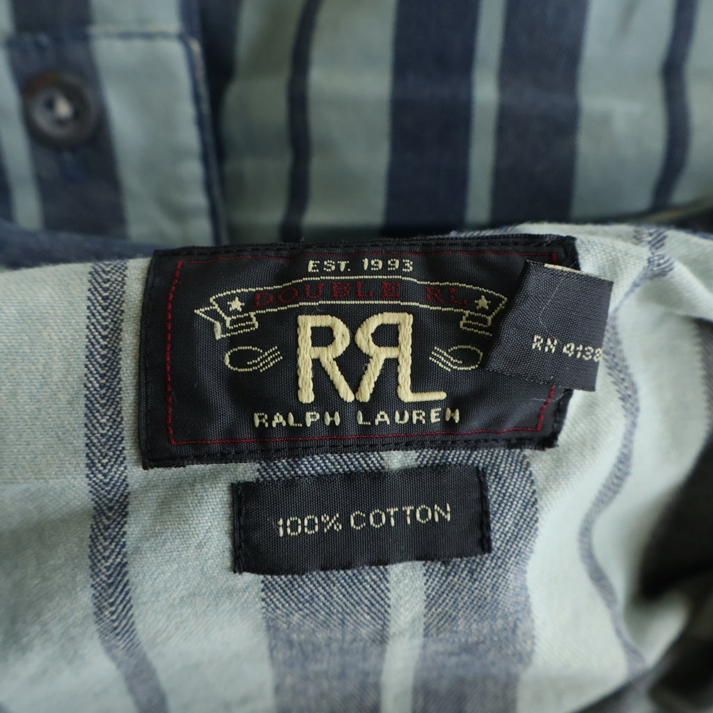 RRL(ダブルアールエル) 1つ星タグ メタルボタン ヘチマ襟 ショールカラー プルオーバーシャツ ブルー ストライプ 7959772RRWA