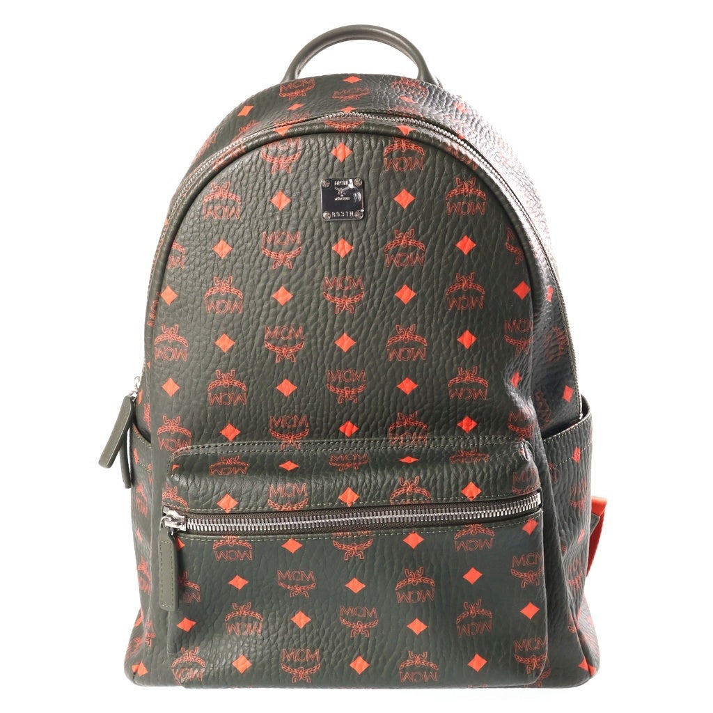 MCM(エム シー エム) モノグラムロゴ ヴィセトス スターク レザー バックパック カーキ/オレンジ レディース