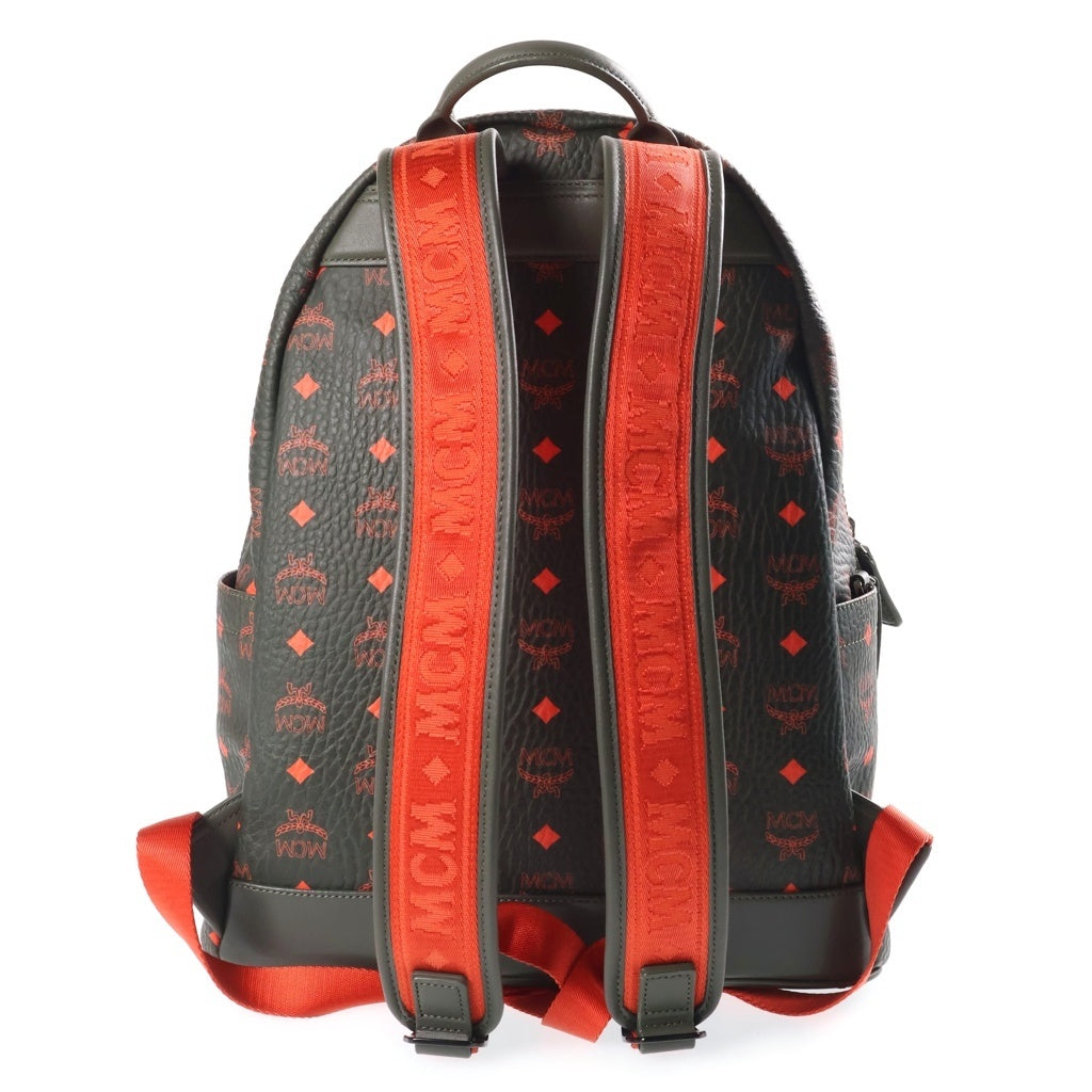 MCM(エム シー エム) モノグラムロゴ ヴィセトス スターク レザー バックパック カーキ/オレンジ レディース