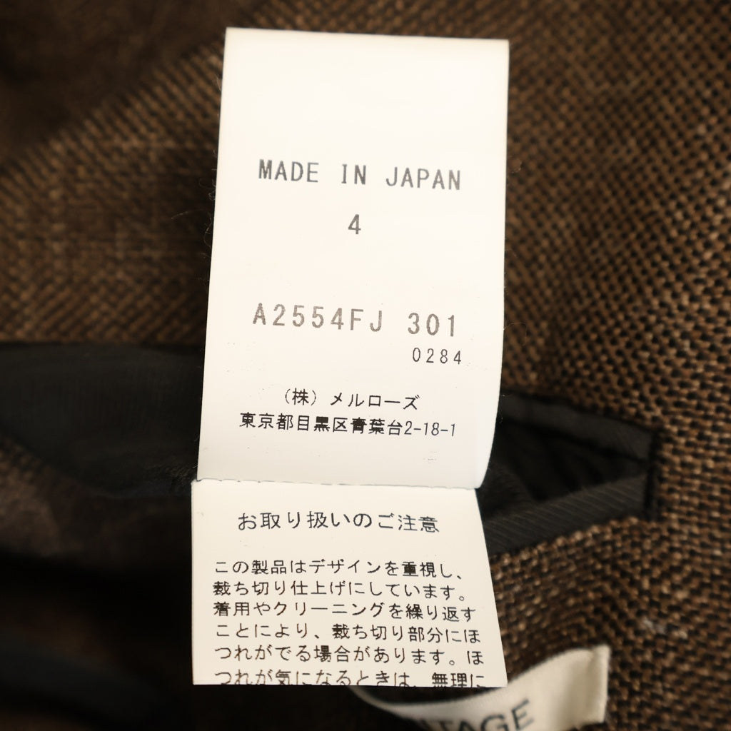 NO BRAND(ノーブランド) 25AW CURRENTAGE 断ち切り ウール ツイード テーラードジャケット ブラウン A2554FJ-301
