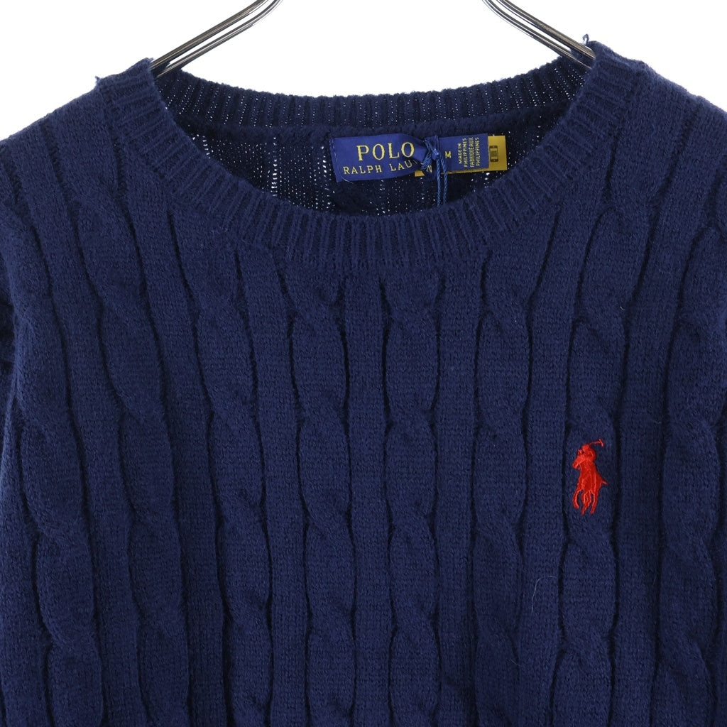 POLO RALPH LAUREN(ポロラルフローレン) タグ付 ケーブル 胸ポニー コットン ニット セーター ネイビー