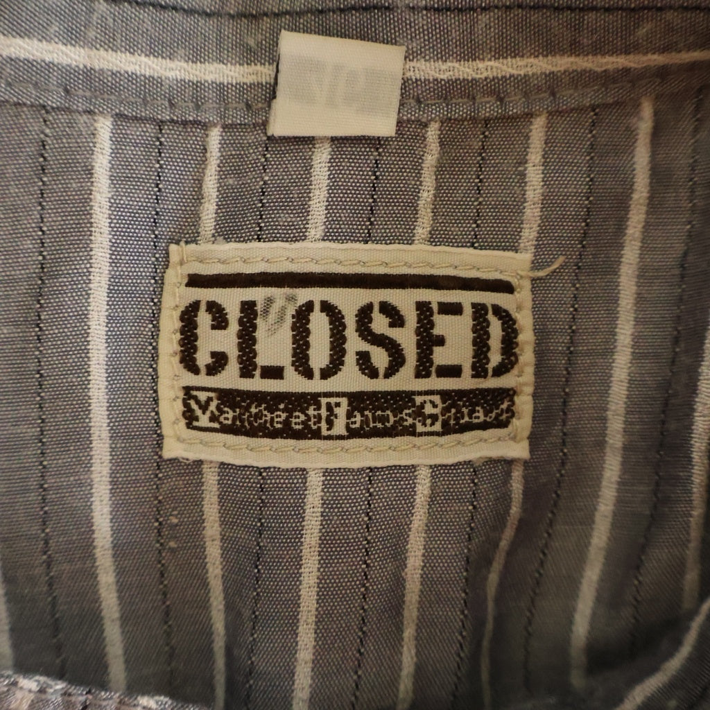 VINTAGE(ヴィンテージ) 90s CLOSED MARITHE FRANCOIS GIRBAUD クローズド ジルボー フロントデザイン ポケット付 長袖シャツ ブルー ストライプ