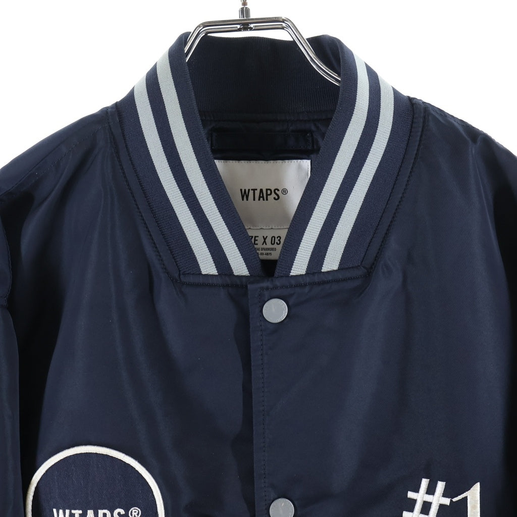 WTAPS(ダブルタップス) 18SS BENCH/JACKET.NYLON.SATIN ベンチジャケット ナイロン サテン スタジアムジャケット ネイビー 181TQDT-JKM02