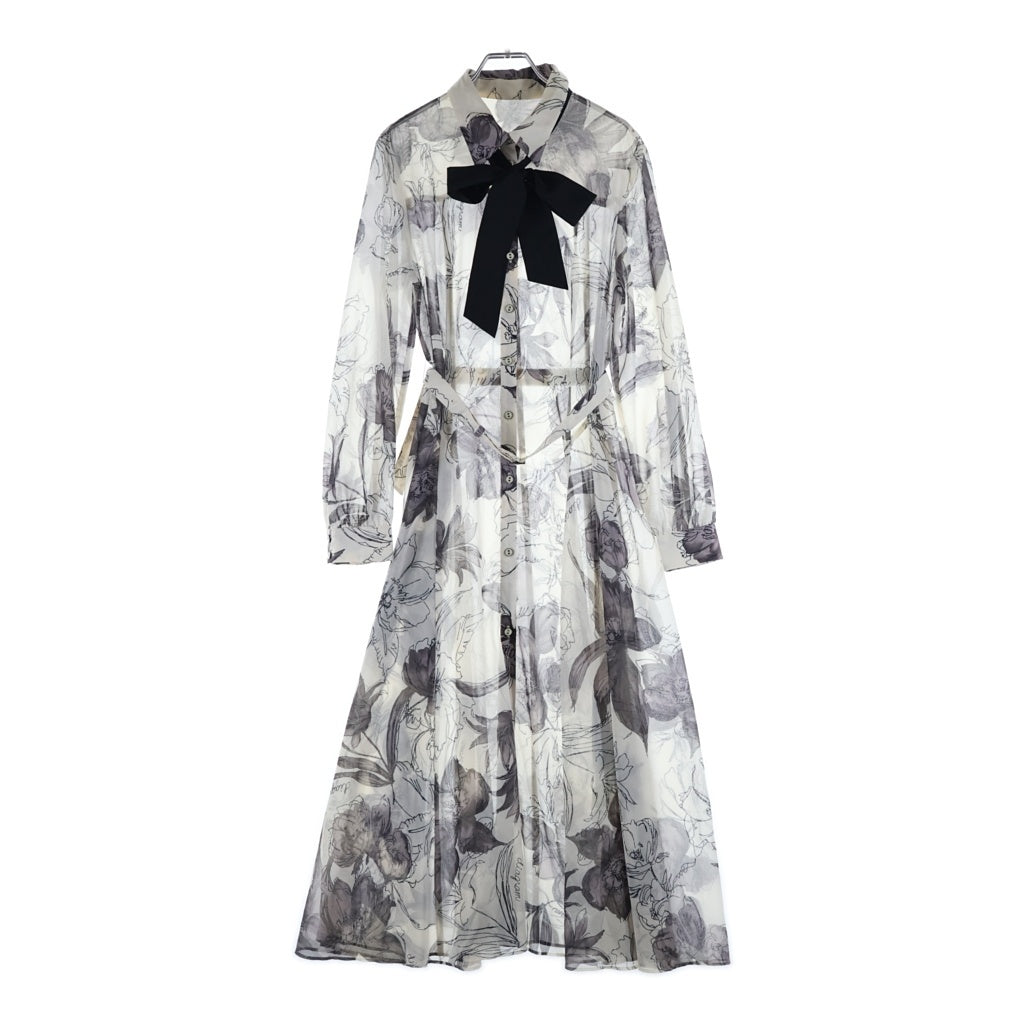 GRACE CONTINENTAL(グレースコンチネンタル) 24AW リボン付フラワープリントワンピース ボウタイ 花柄 ワンピース ホワイト 31023-00 レディース