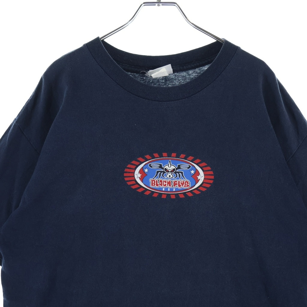 VINTAGE(ヴィンテージ) 90s USA製 BLACK FLYS ハエ ロゴ クルーネックTシャツ ネイビー
