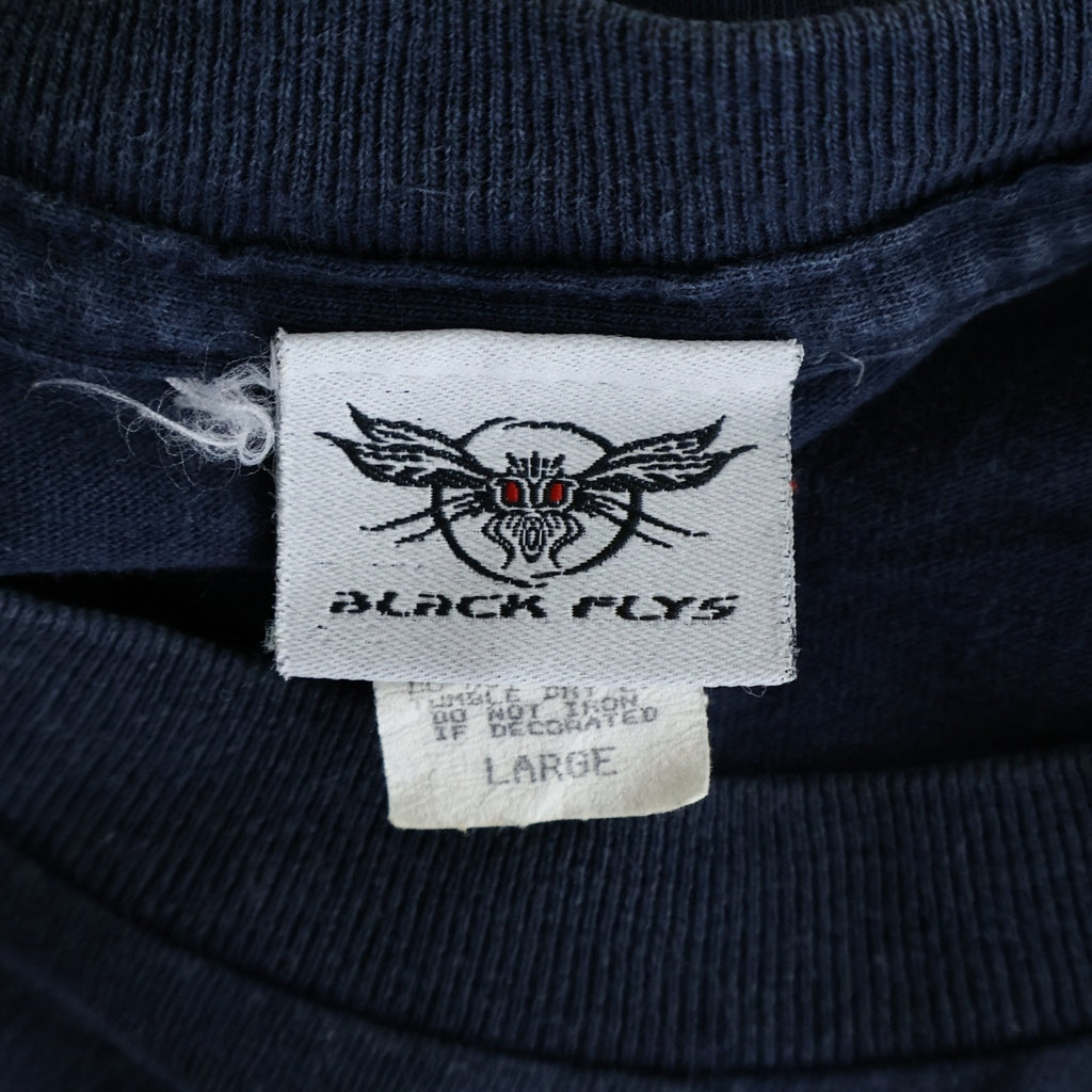 VINTAGE(ヴィンテージ) 90s USA製 BLACK FLYS ハエ ロゴ クルーネックTシャツ ネイビー