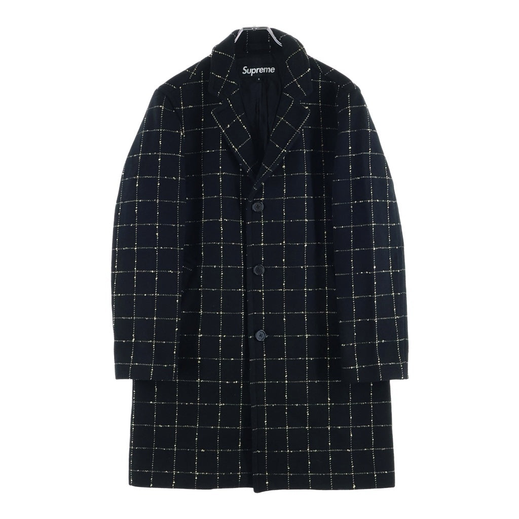 SUPREME(シュプリーム) 19AW Wool Windowpane Overcoat ウール ウィンドウペーン パネル ロングコート チェスターコート ブラック
