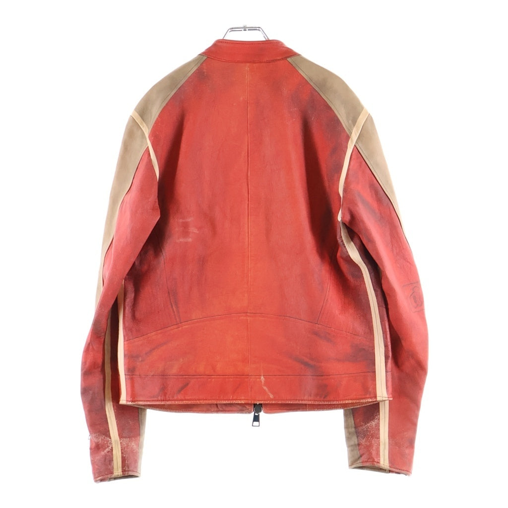 DIESEL(ディーゼル) L-RUSCHA トロンプルイユ ジップアップ シングル ライダースジャケット レッド A14493