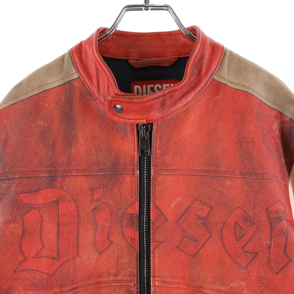 DIESEL(ディーゼル) L-RUSCHA トロンプルイユ ジップアップ シングル ライダースジャケット レッド A14493