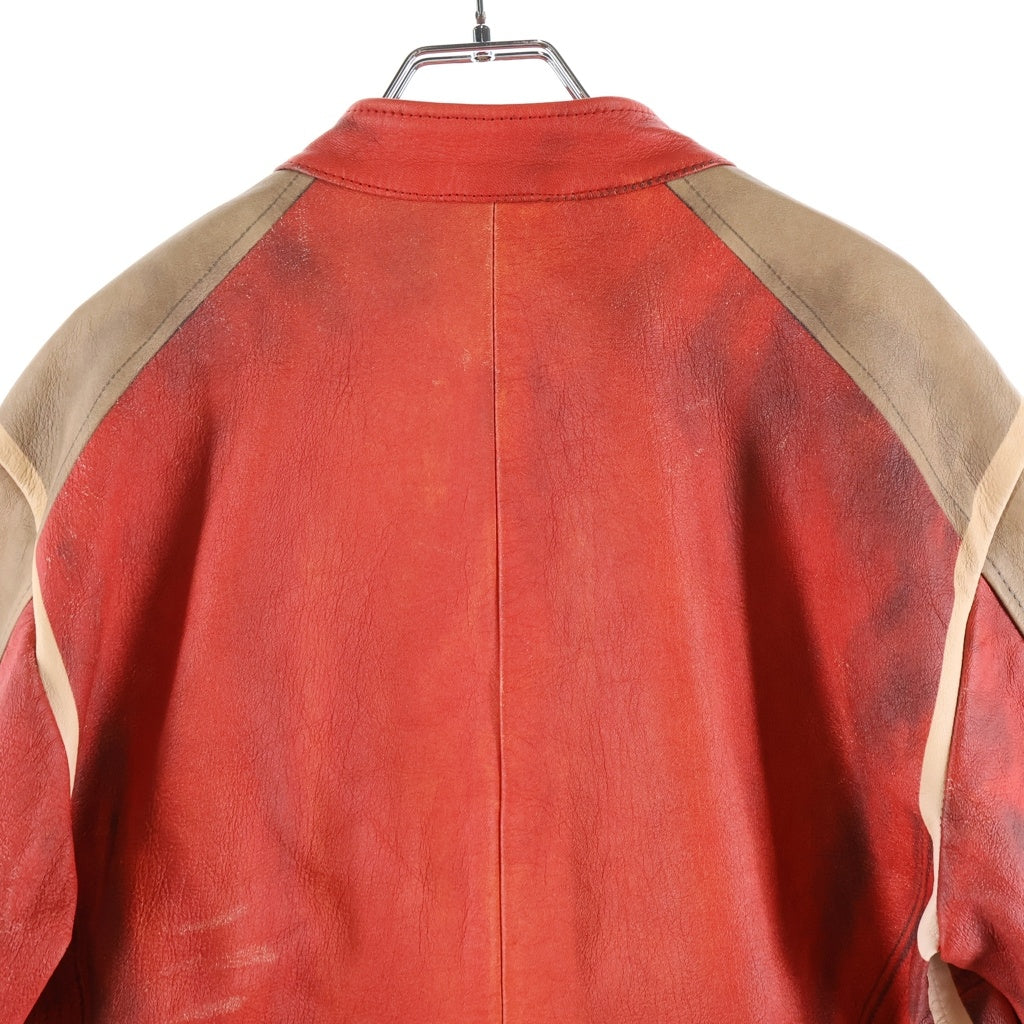 DIESEL(ディーゼル) L-RUSCHA トロンプルイユ ジップアップ シングル ライダースジャケット レッド A14493