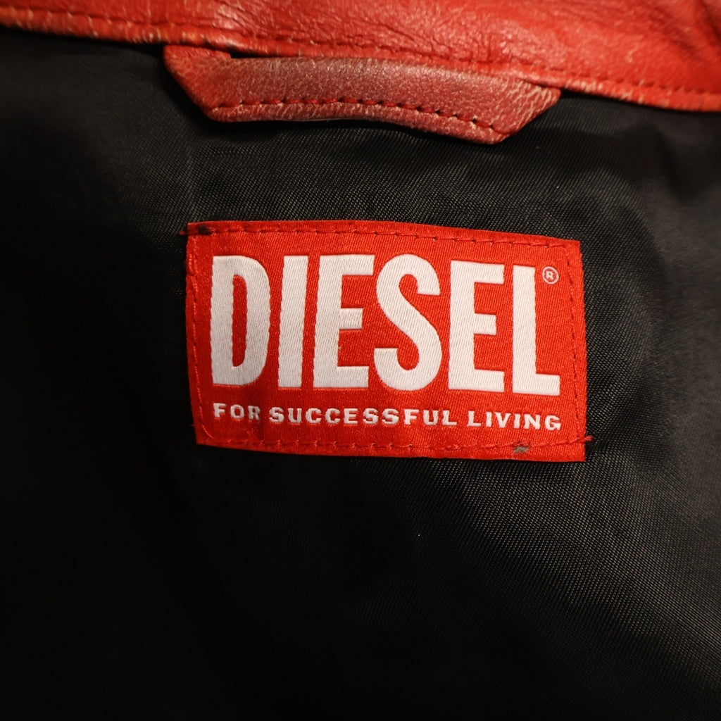 DIESEL(ディーゼル) L-RUSCHA トロンプルイユ ジップアップ シングル ライダースジャケット レッド A14493