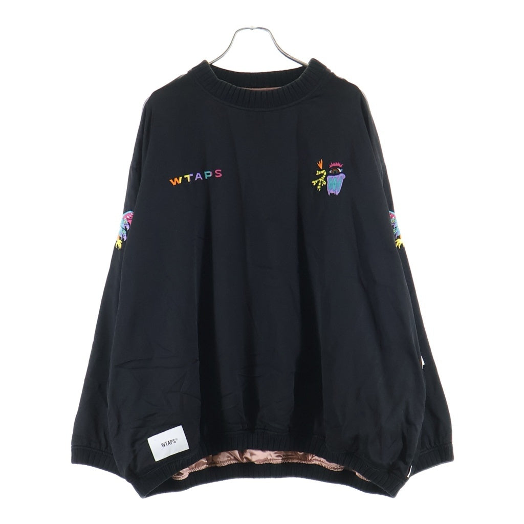 WTAPS(ダブルタップス) 18AW Embroidery Pullover Satin Jacket エンブロイダリー クルーネックプルオーバーサテンジャケット クルーネックトップス ブラック 182TQDT-JKM06